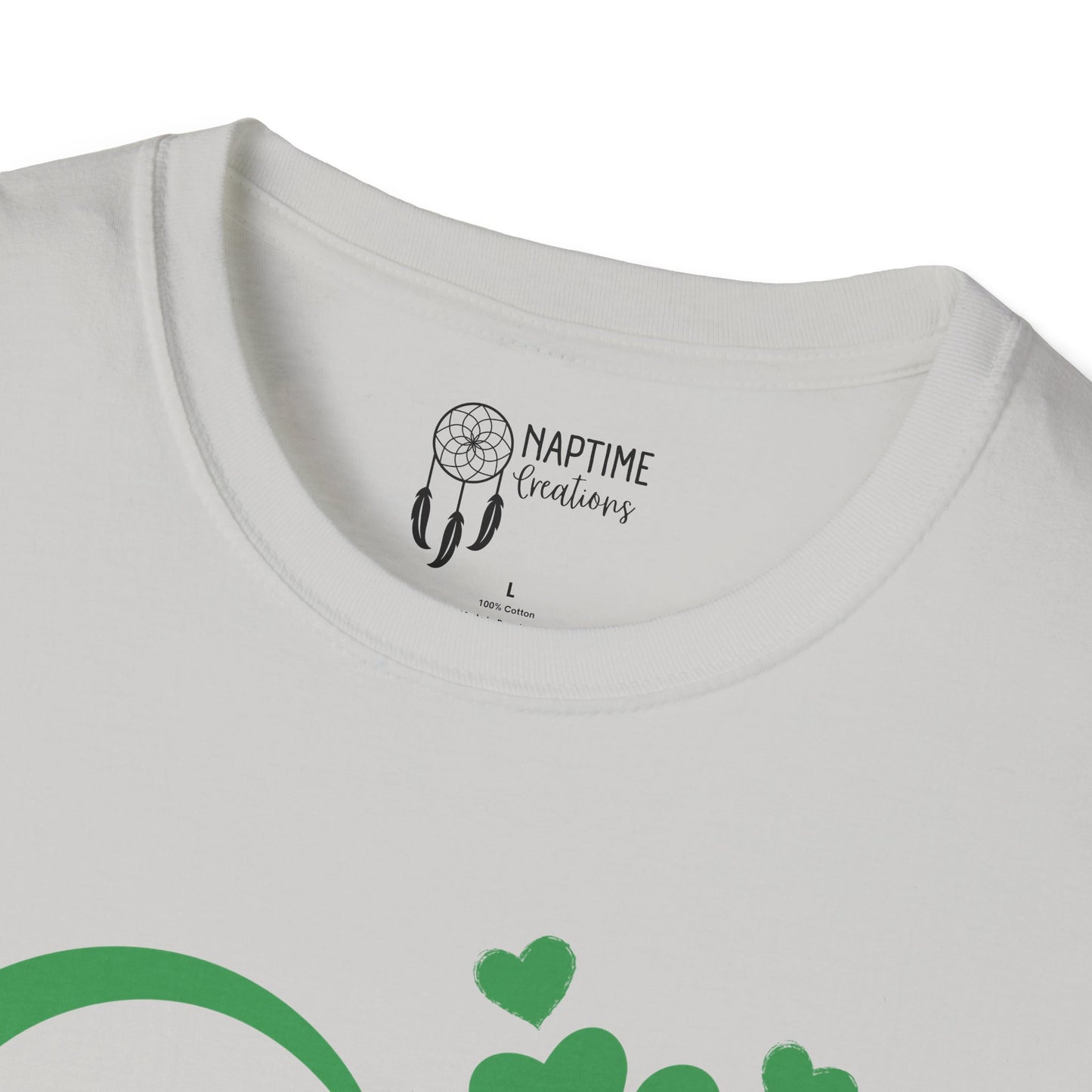 St. Patrick's Day Unisex Softstyle T-Shirt - Green Heart & Clover Design