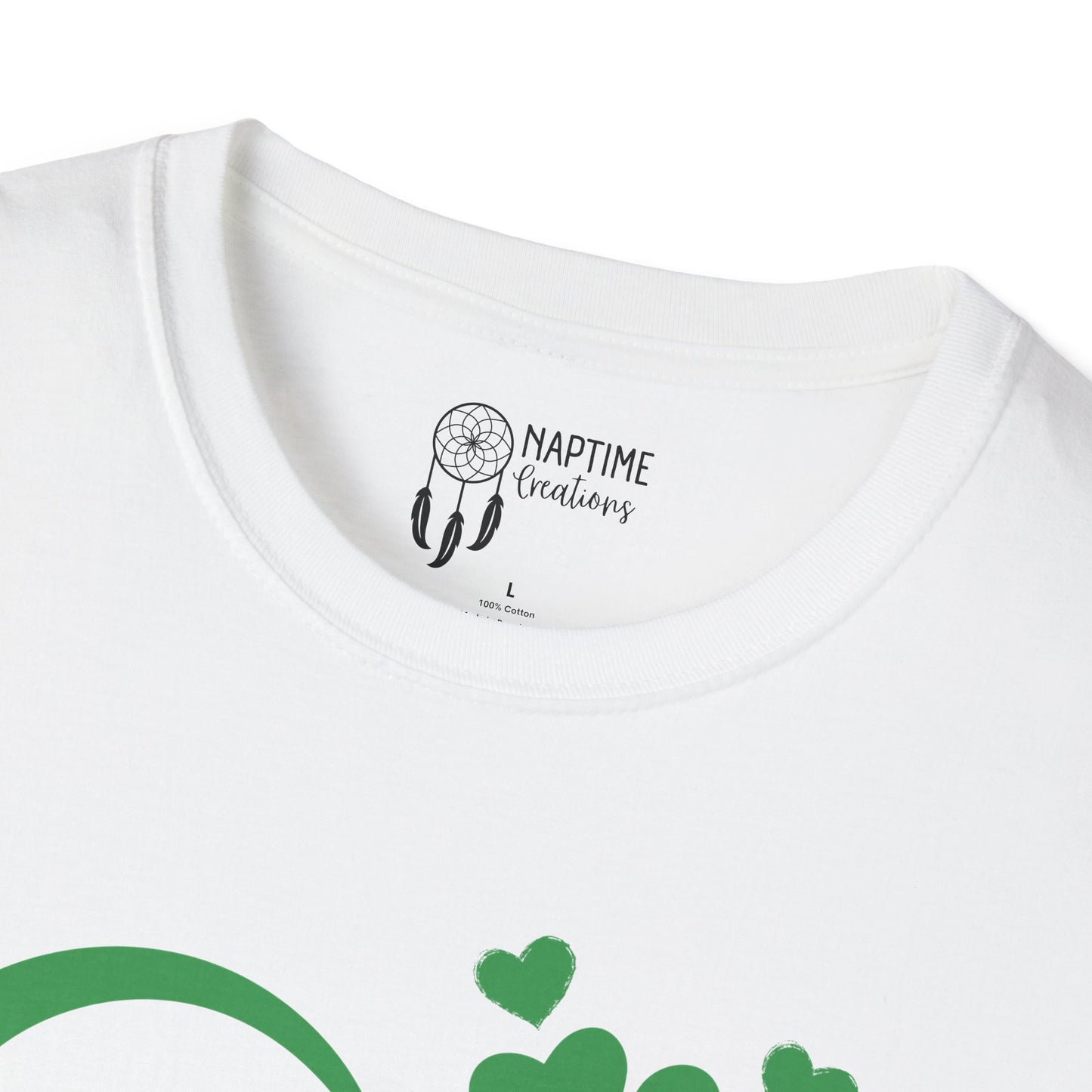 St. Patrick's Day Unisex Softstyle T-Shirt - Green Heart & Clover Design