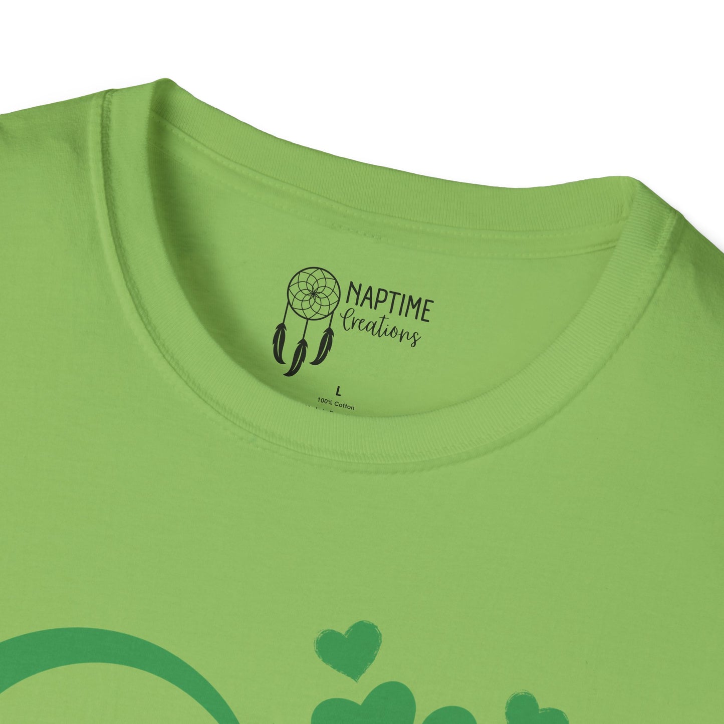 St. Patrick's Day Unisex Softstyle T-Shirt - Green Heart & Clover Design