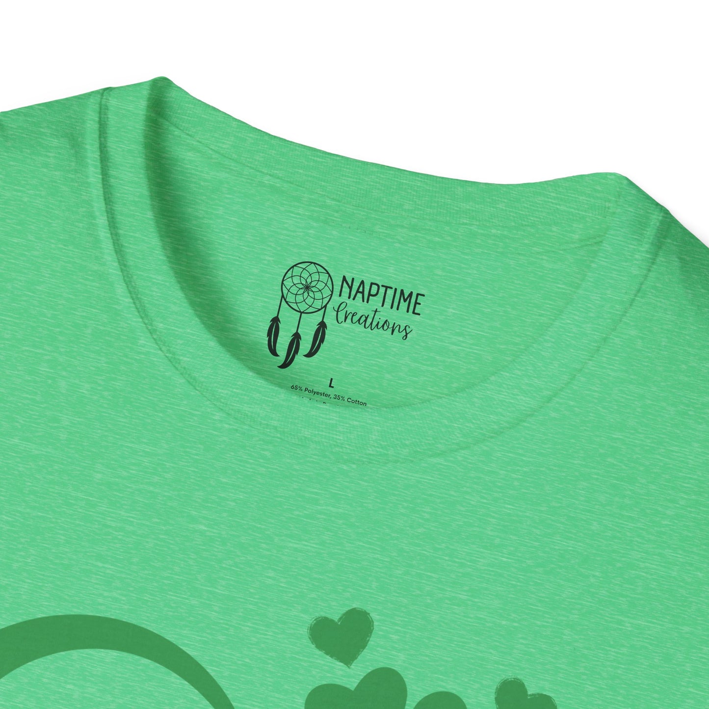 St. Patrick's Day Unisex Softstyle T-Shirt - Green Heart & Clover Design