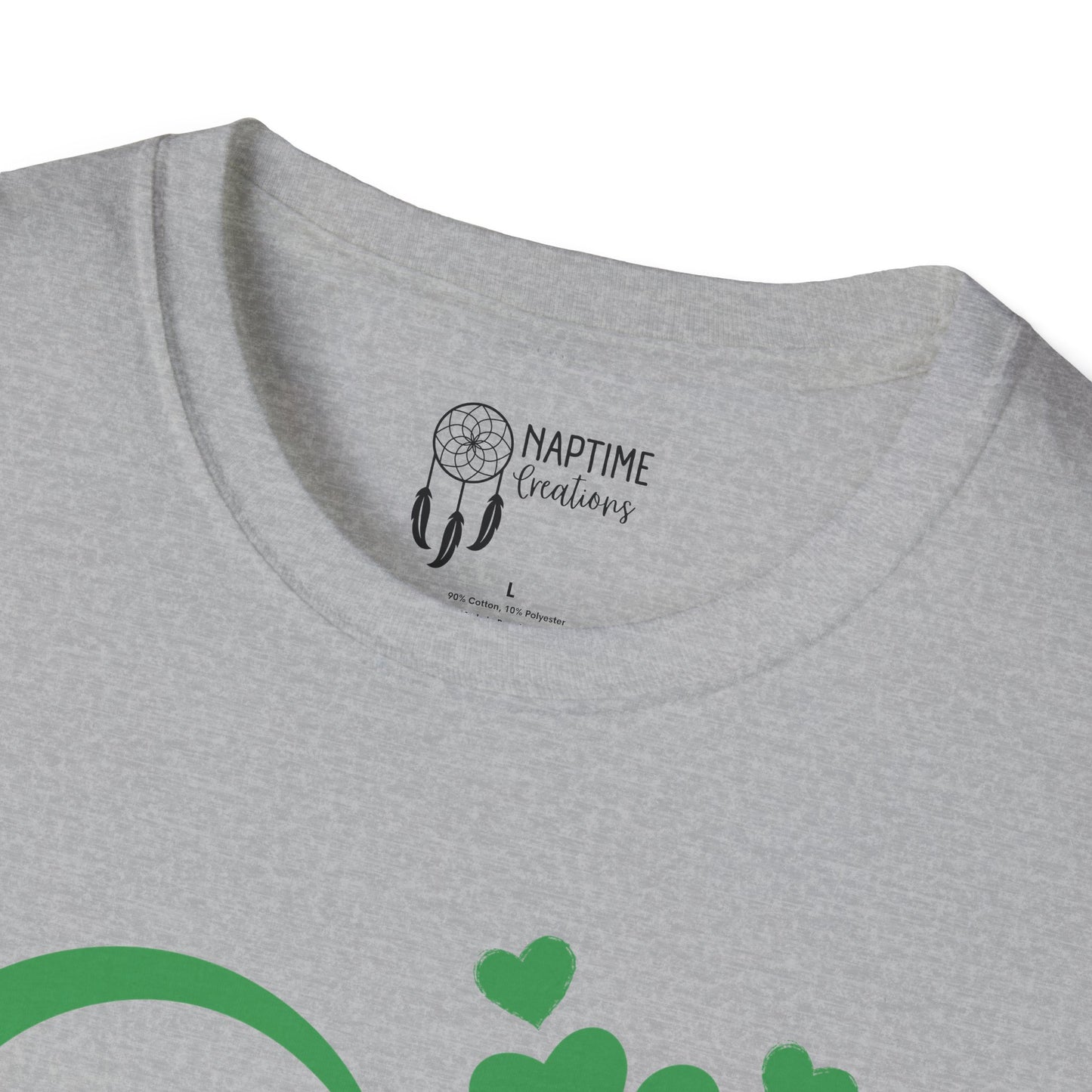 St. Patrick's Day Unisex Softstyle T-Shirt - Green Heart & Clover Design