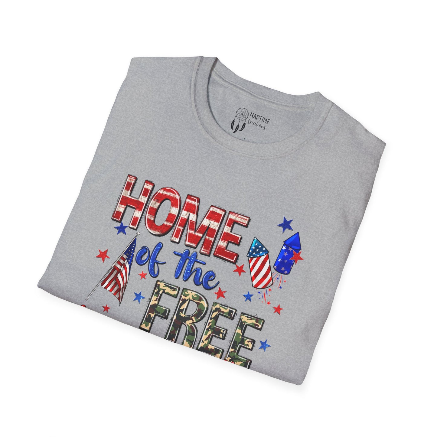 Patriotic Unisex Softstyle T-Shirt - Home of the Free Because of the Brave