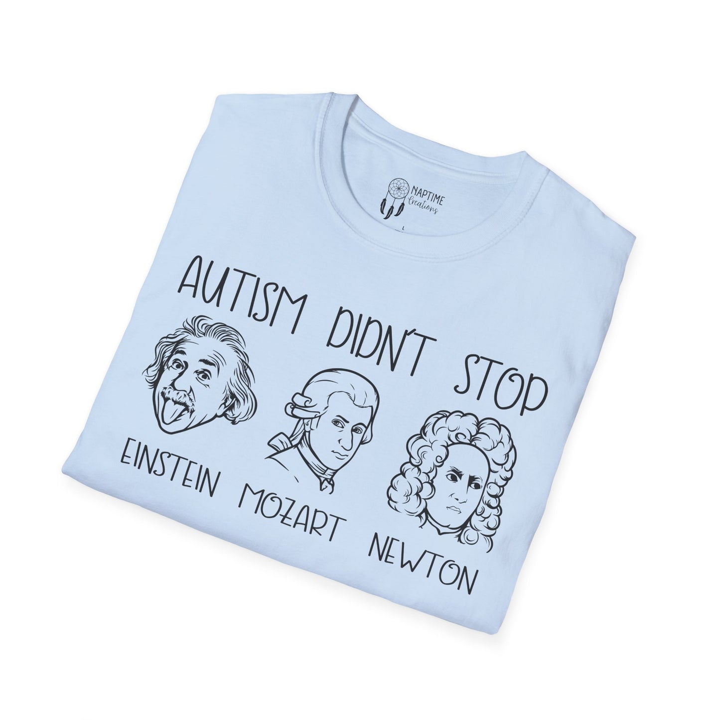 Autism Awareness Unisex Softstyle T-Shirt | Einstein, Mozart, Newton Design