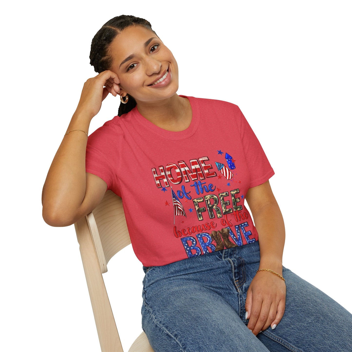 Patriotic Unisex Softstyle T-Shirt - Home of the Free Because of the Brave