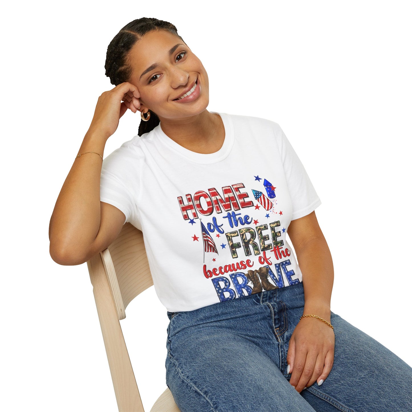 Patriotic Unisex Softstyle T-Shirt - Home of the Free Because of the Brave