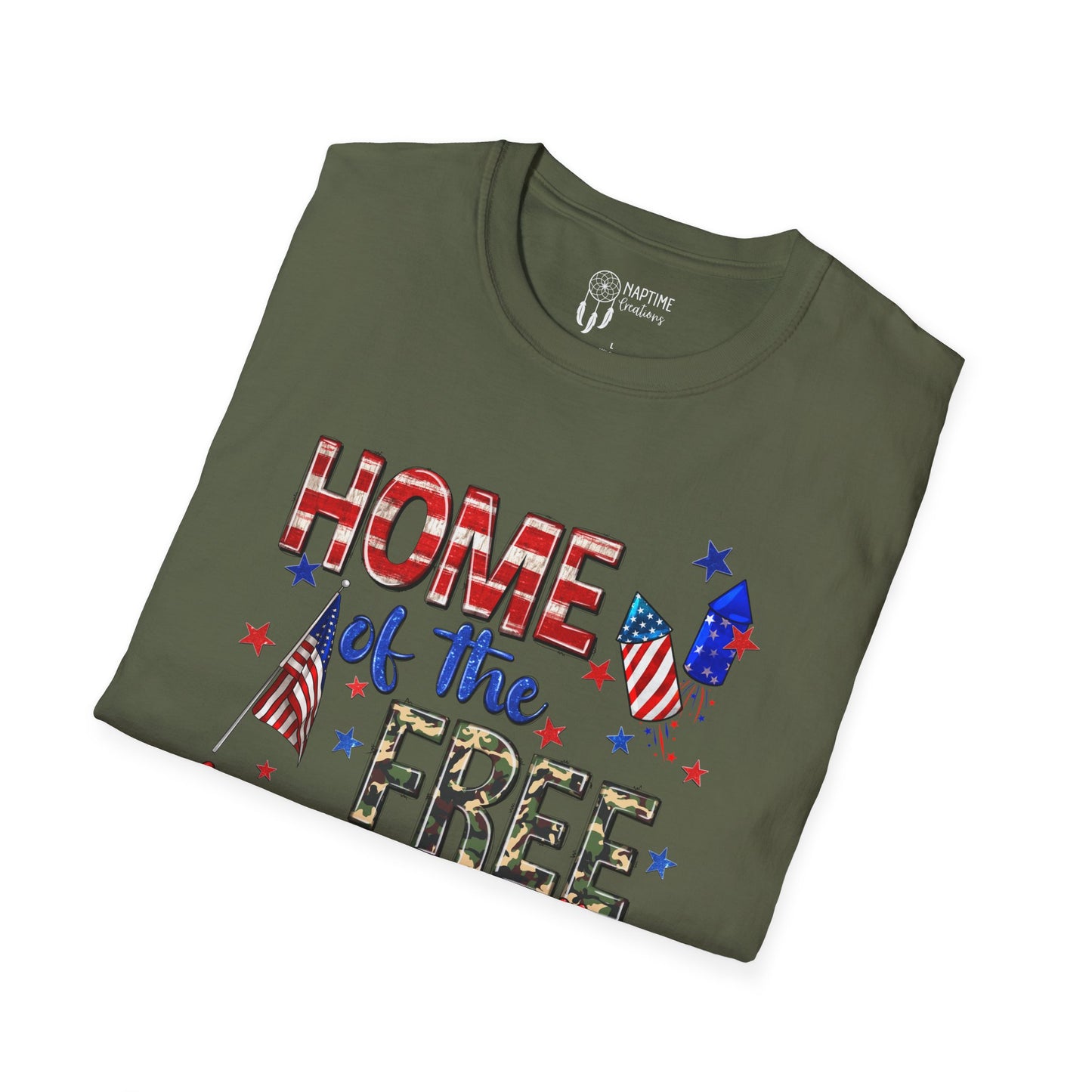 Patriotic Unisex Softstyle T-Shirt - Home of the Free Because of the Brave