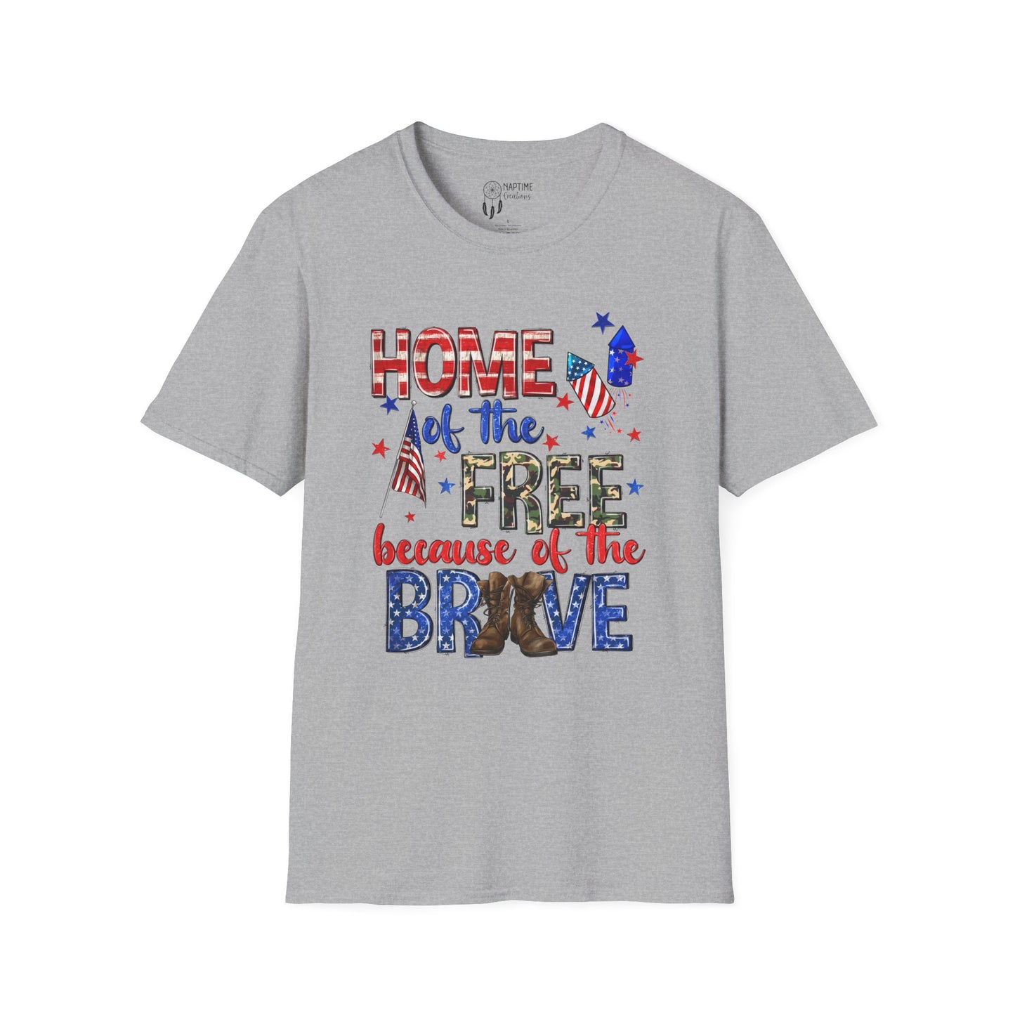 Patriotic Unisex Softstyle T-Shirt - Home of the Free Because of the Brave