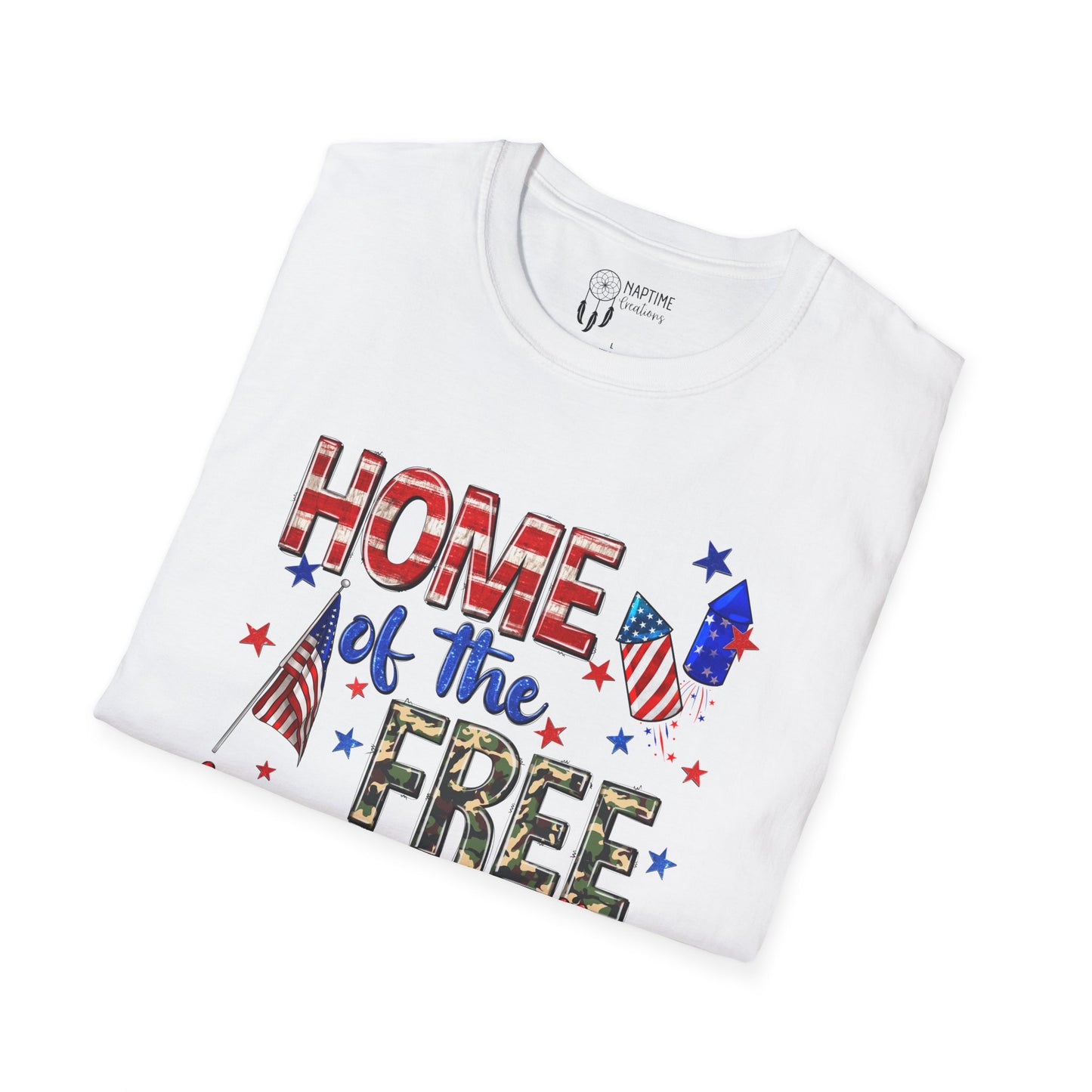 Patriotic Unisex Softstyle T-Shirt - Home of the Free Because of the Brave