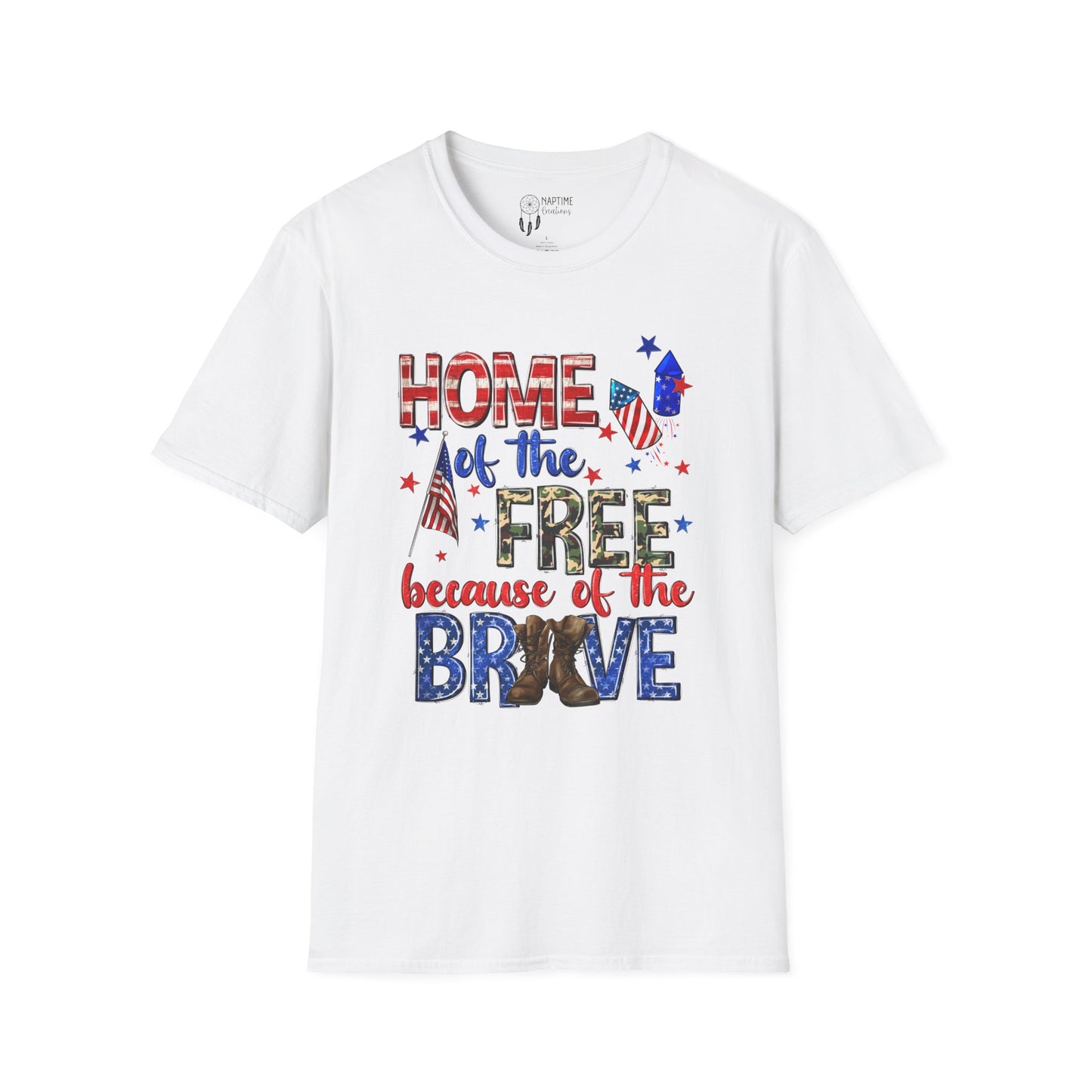 Patriotic Unisex Softstyle T-Shirt - Home of the Free Because of the Brave