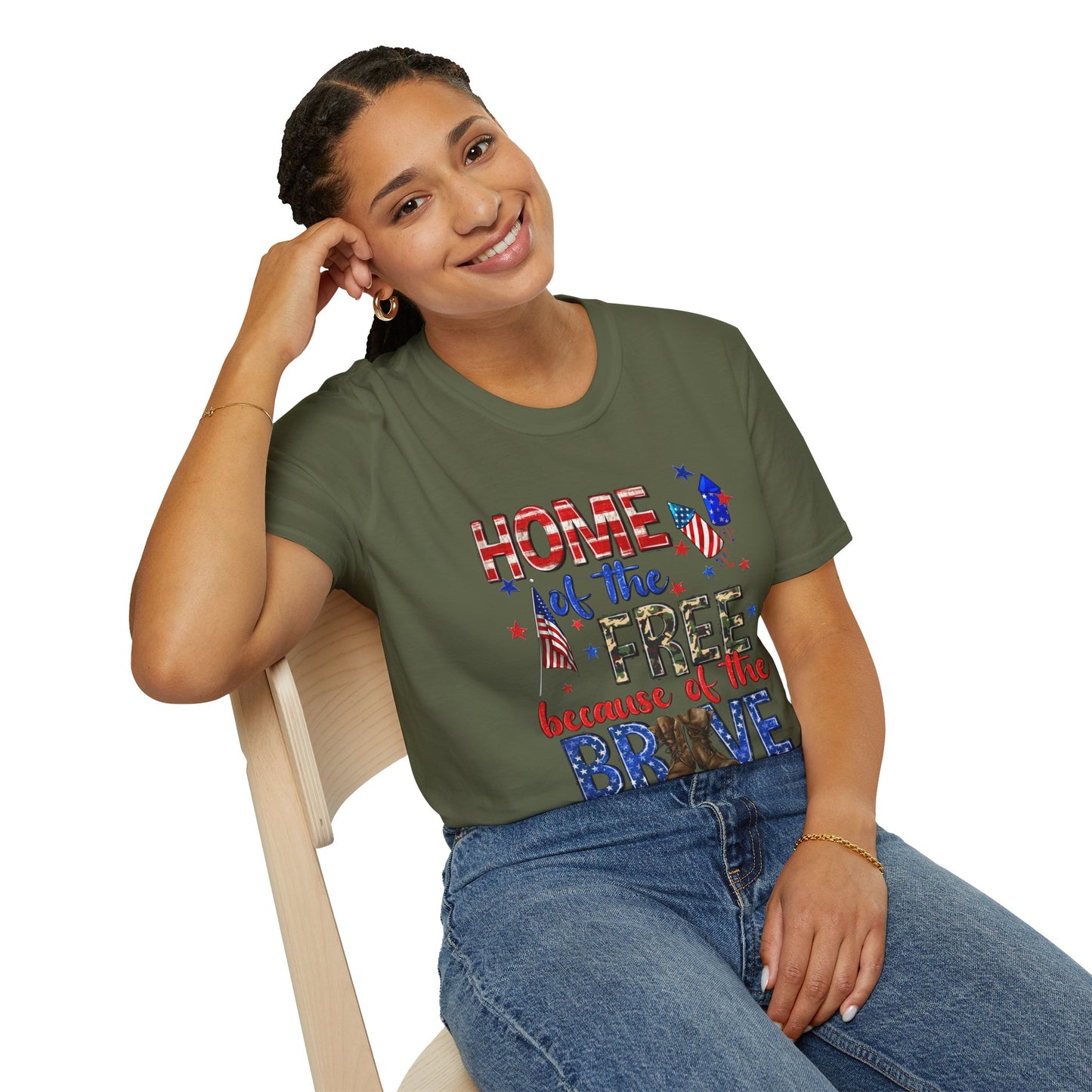 Patriotic Unisex Softstyle T-Shirt - Home of the Free Because of the Brave
