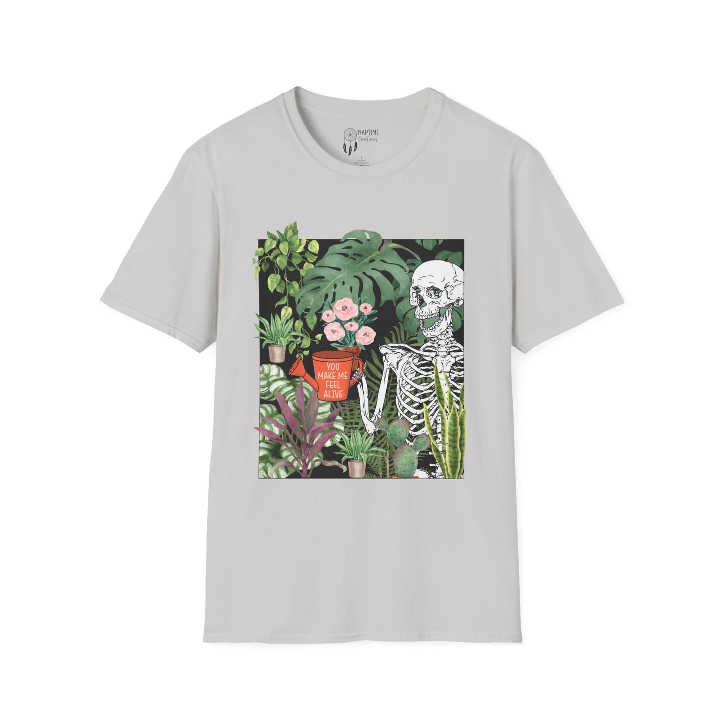 Charming Skeleton Plant Lover T-Shirt - Unisex Softstyle Garden Tee