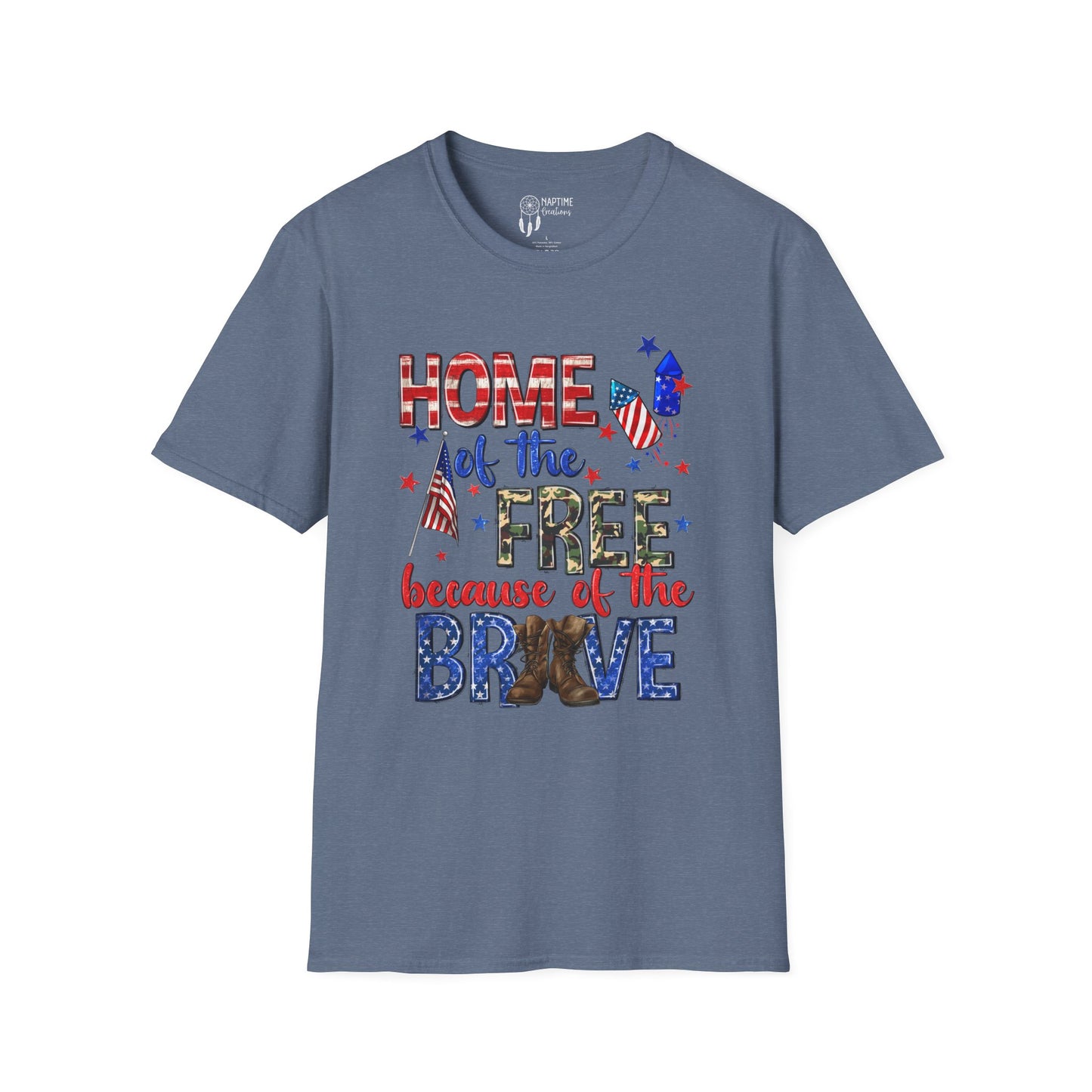 Patriotic Unisex Softstyle T-Shirt - Home of the Free Because of the Brave