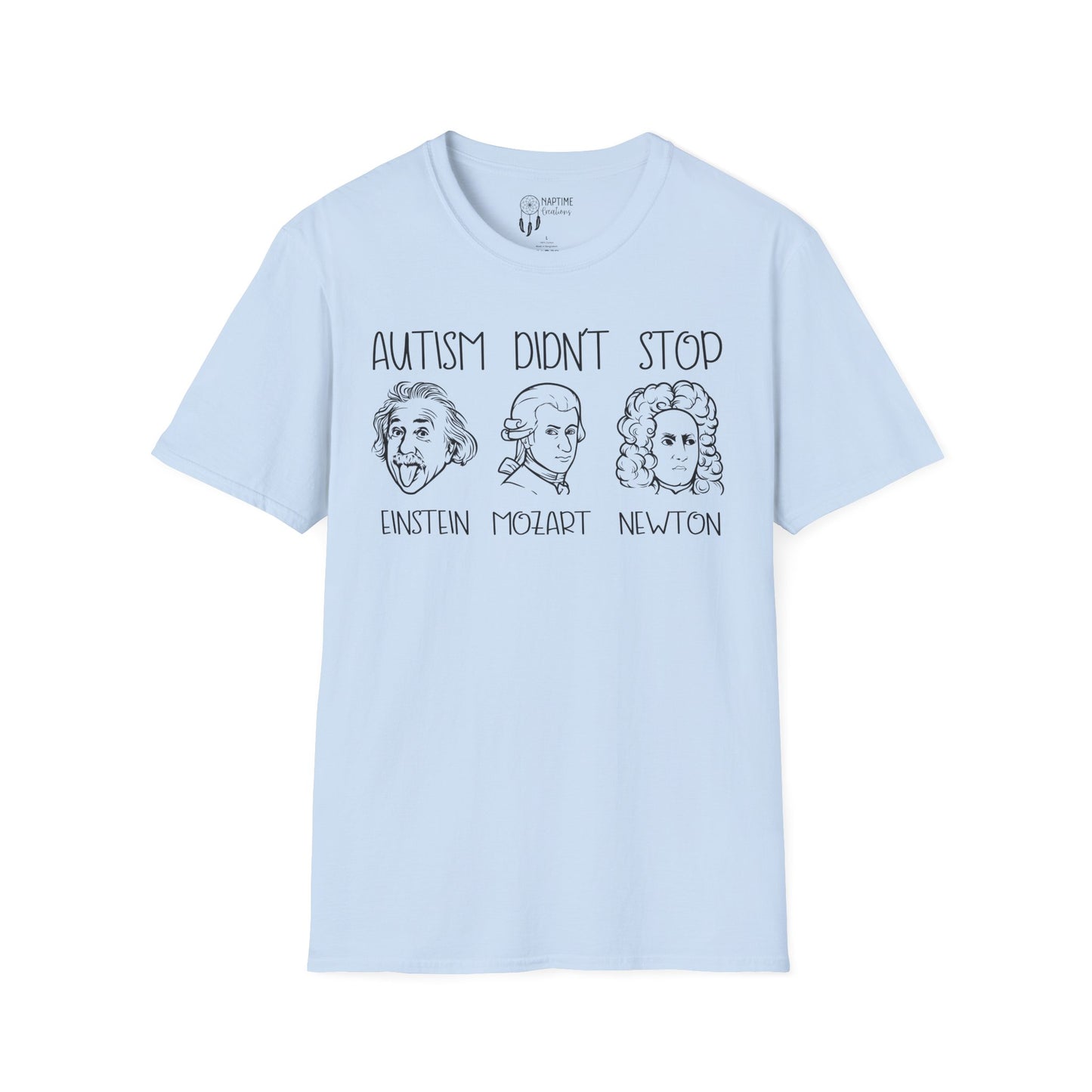 Autism Awareness Unisex Softstyle T-Shirt | Einstein, Mozart, Newton Design