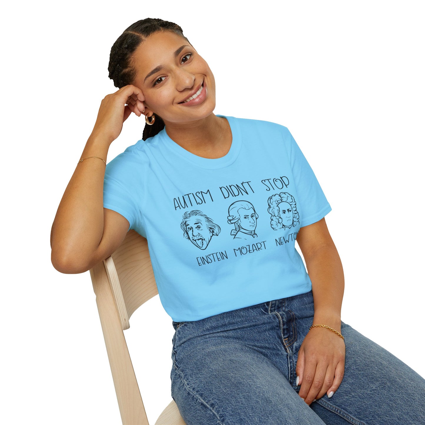 Autism Awareness Unisex Softstyle T-Shirt | Einstein, Mozart, Newton Design