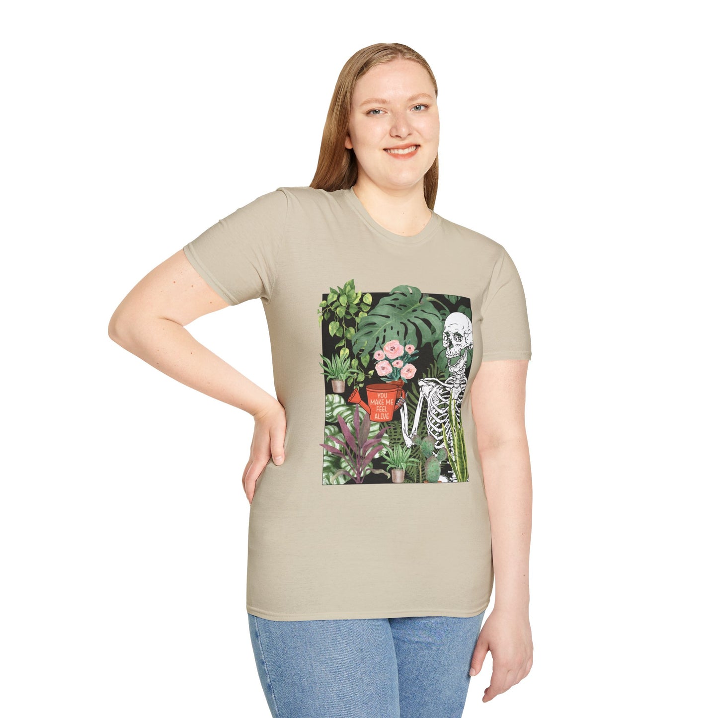 Charming Skeleton Plant Lover T-Shirt - Unisex Softstyle Garden Tee