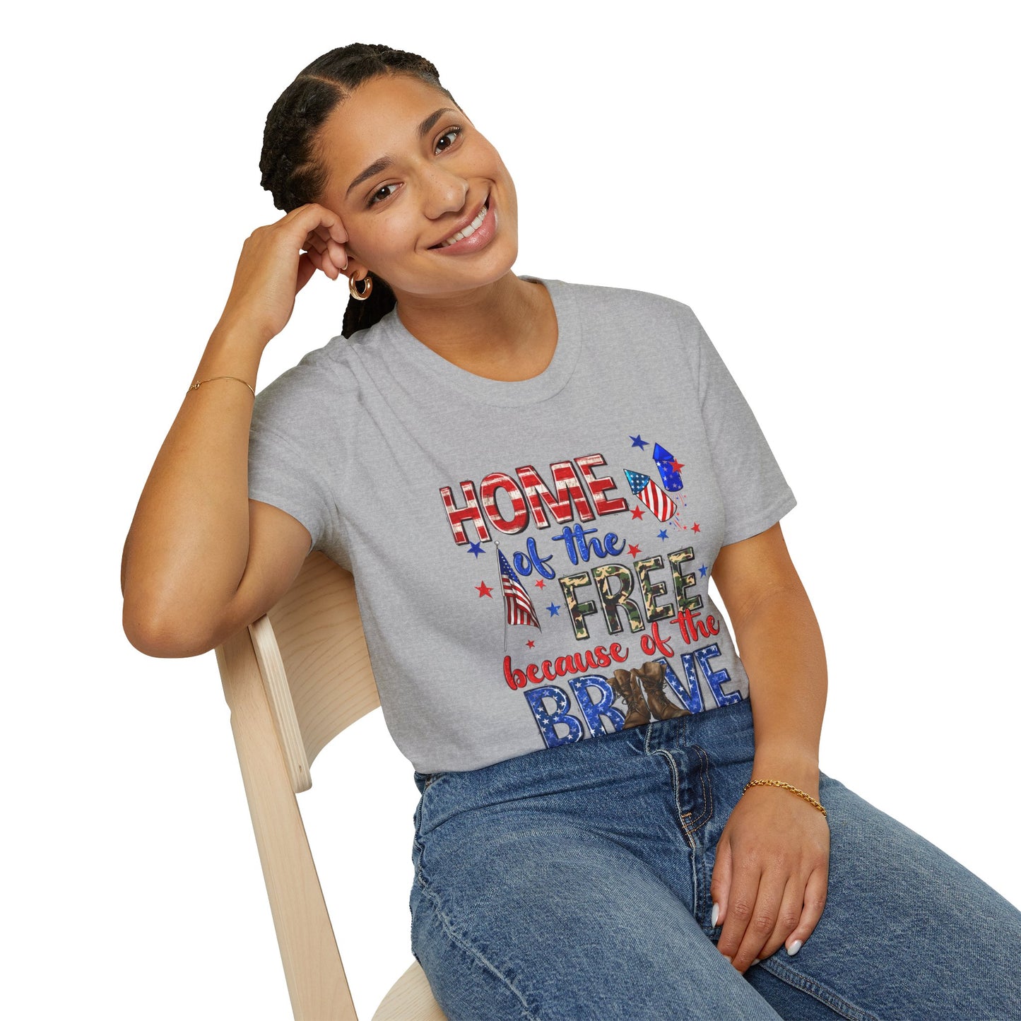 Patriotic Unisex Softstyle T-Shirt - Home of the Free Because of the Brave