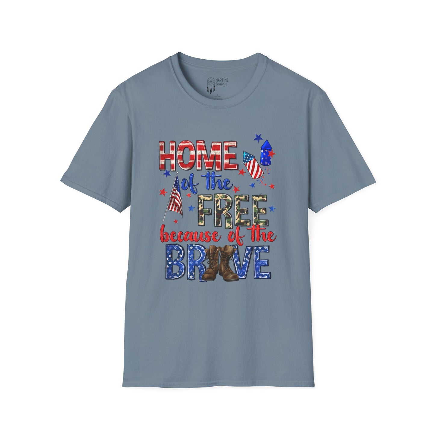 Patriotic Unisex Softstyle T-Shirt - Home of the Free Because of the Brave