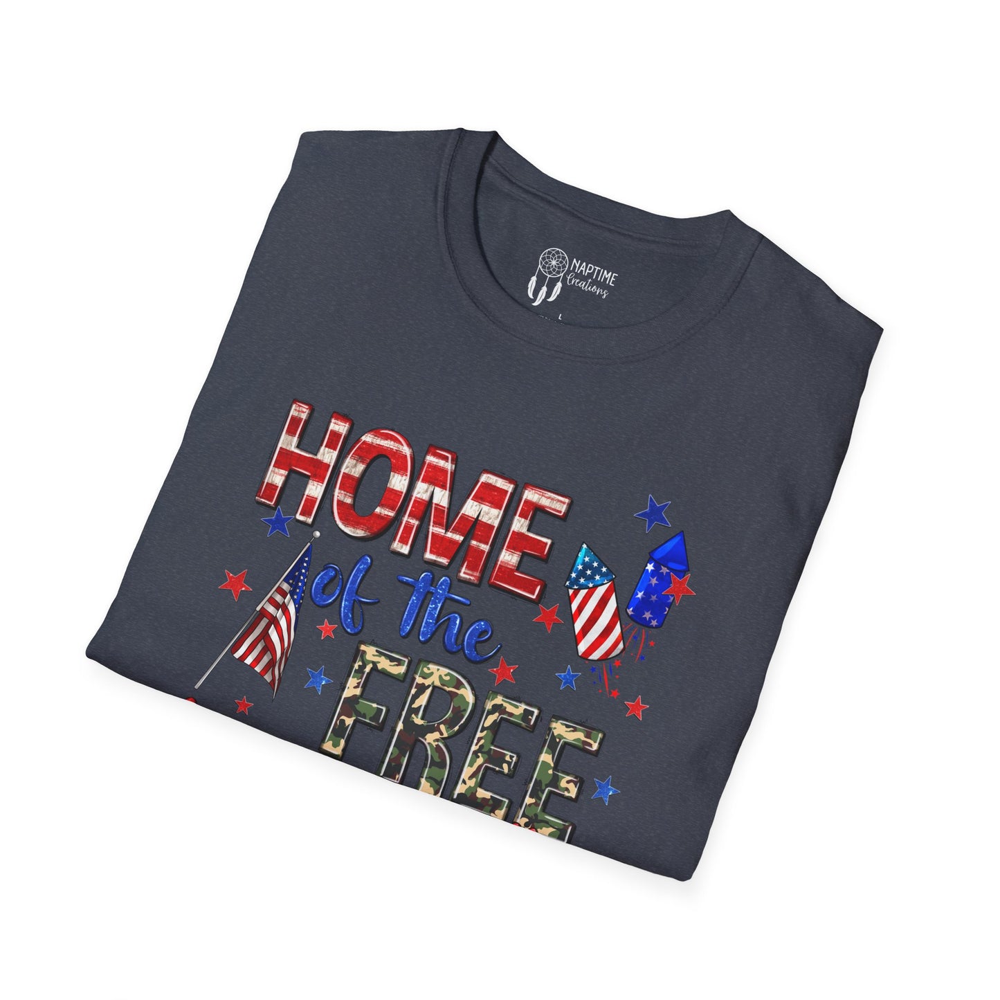 Patriotic Unisex Softstyle T-Shirt - Home of the Free Because of the Brave