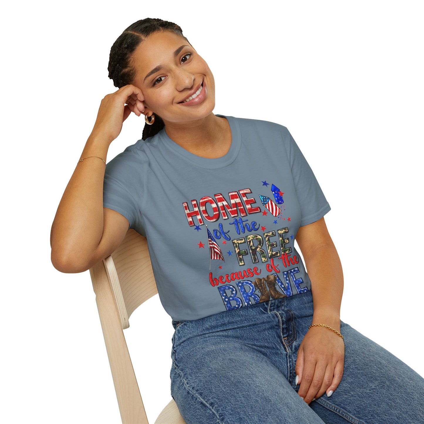 Patriotic Unisex Softstyle T-Shirt - Home of the Free Because of the Brave