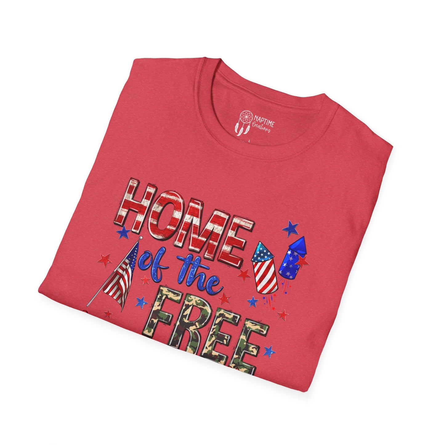Patriotic Unisex Softstyle T-Shirt - Home of the Free Because of the Brave