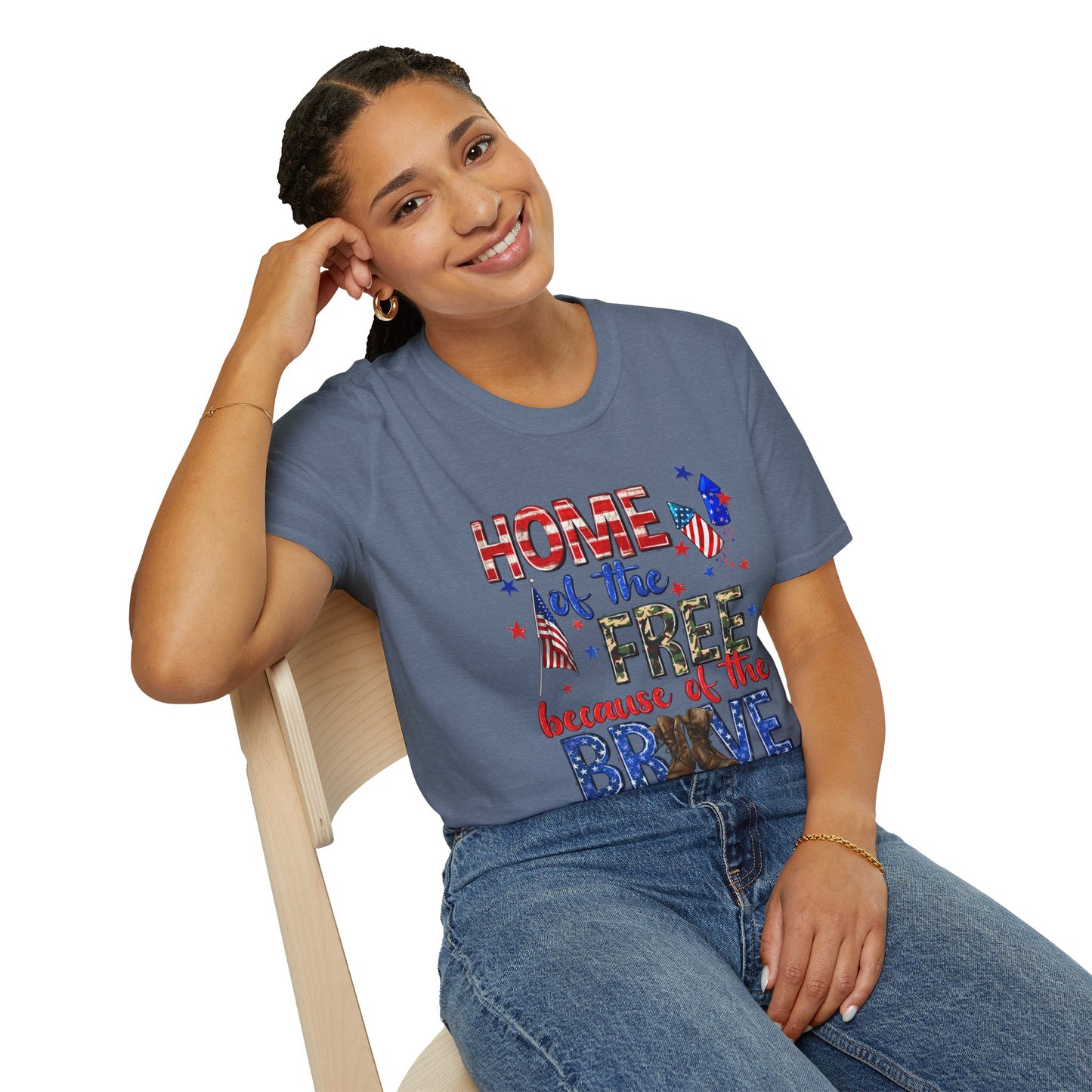 Patriotic Unisex Softstyle T-Shirt - Home of the Free Because of the Brave