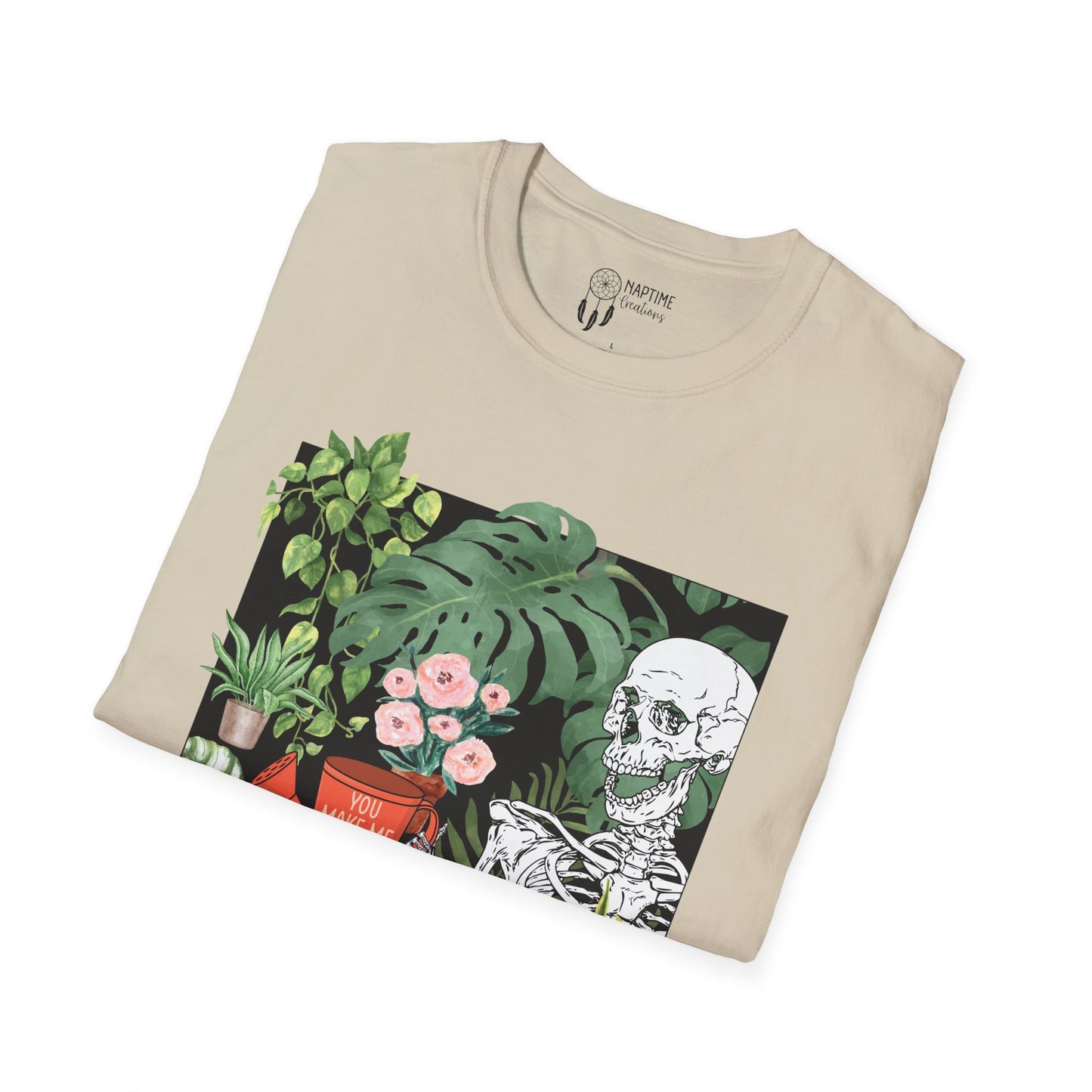 Charming Skeleton Plant Lover T-Shirt - Unisex Softstyle Garden Tee