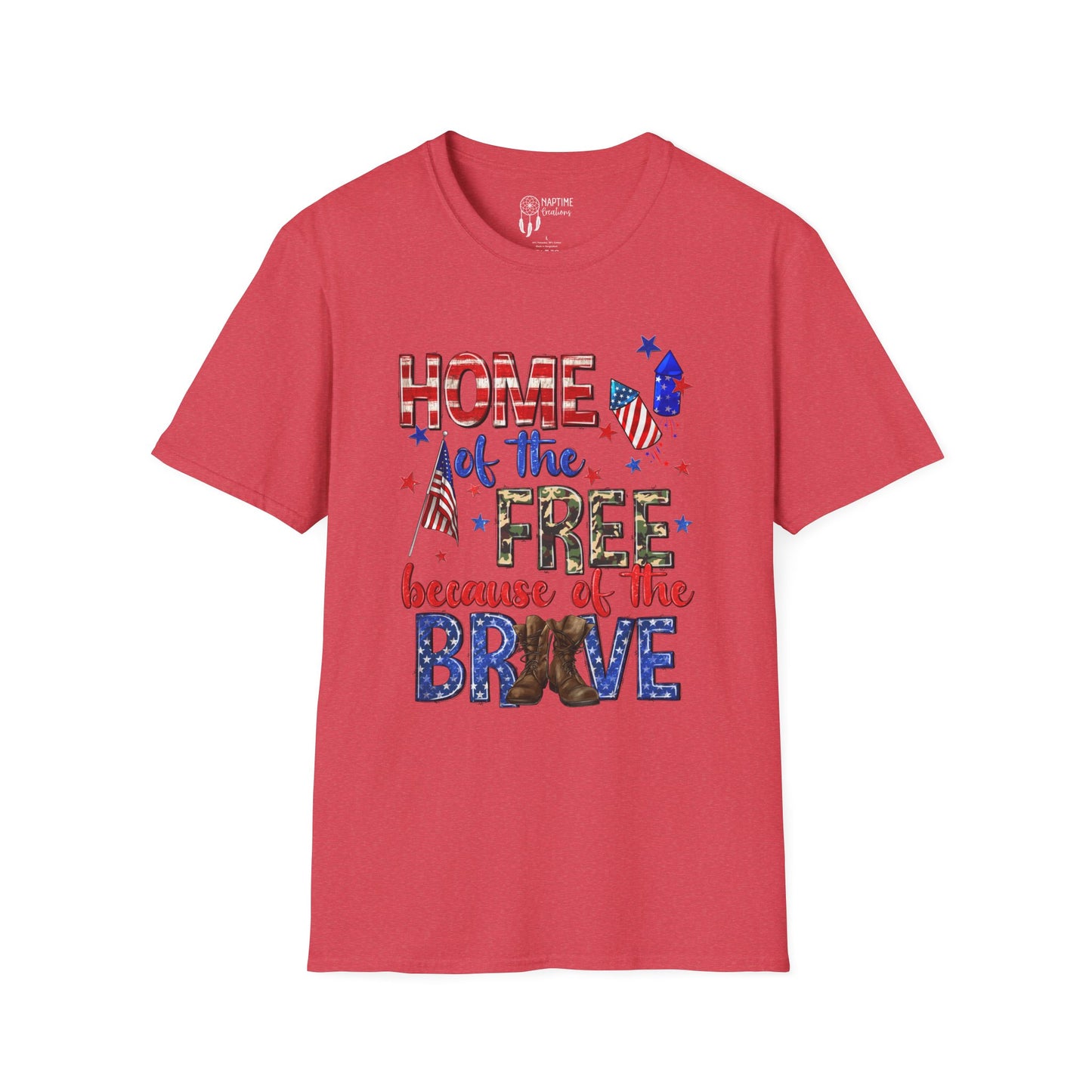 Patriotic Unisex Softstyle T-Shirt - Home of the Free Because of the Brave