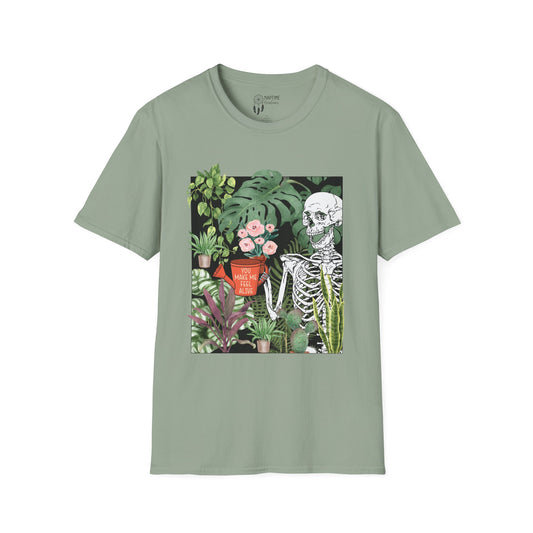 Charming Skeleton Plant Lover T-Shirt - Unisex Softstyle Garden Tee