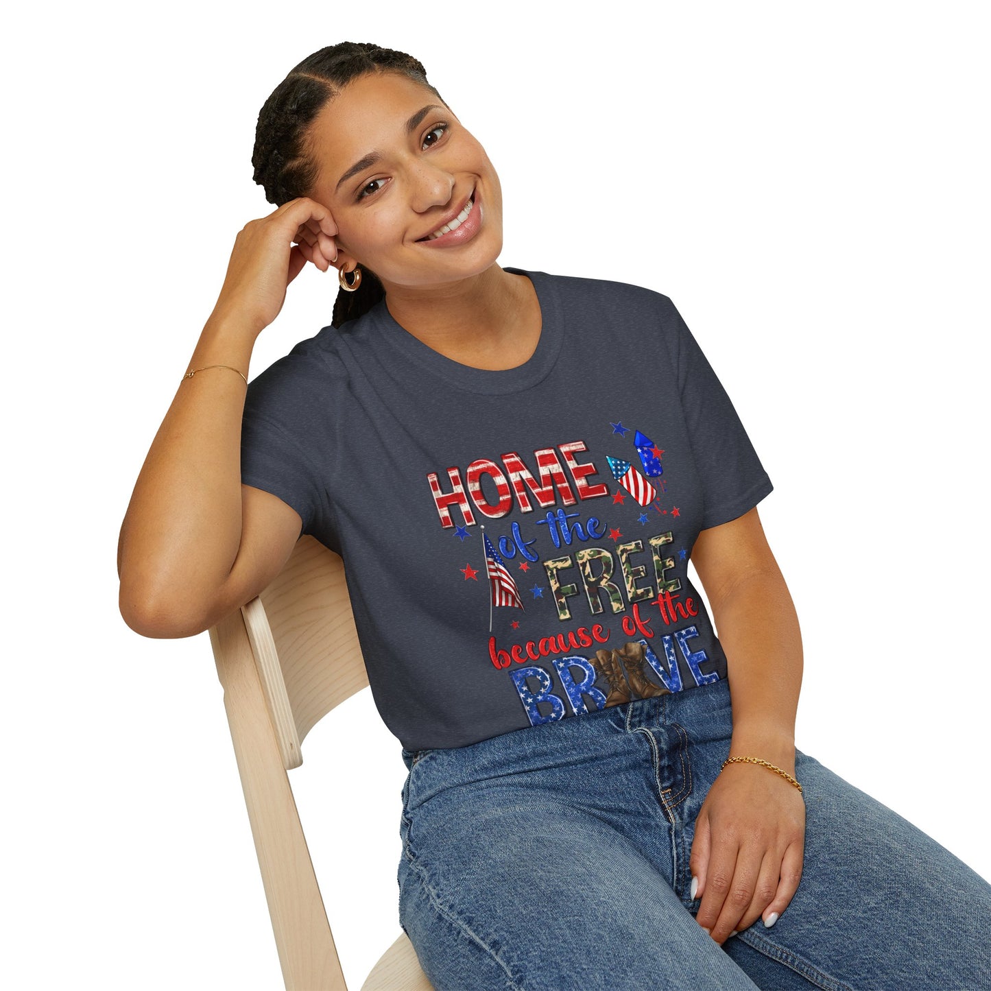 Patriotic Unisex Softstyle T-Shirt - Home of the Free Because of the Brave