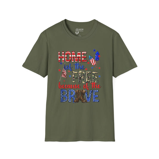 Patriotic Unisex Softstyle T-Shirt - Home of the Free Because of the Brave
