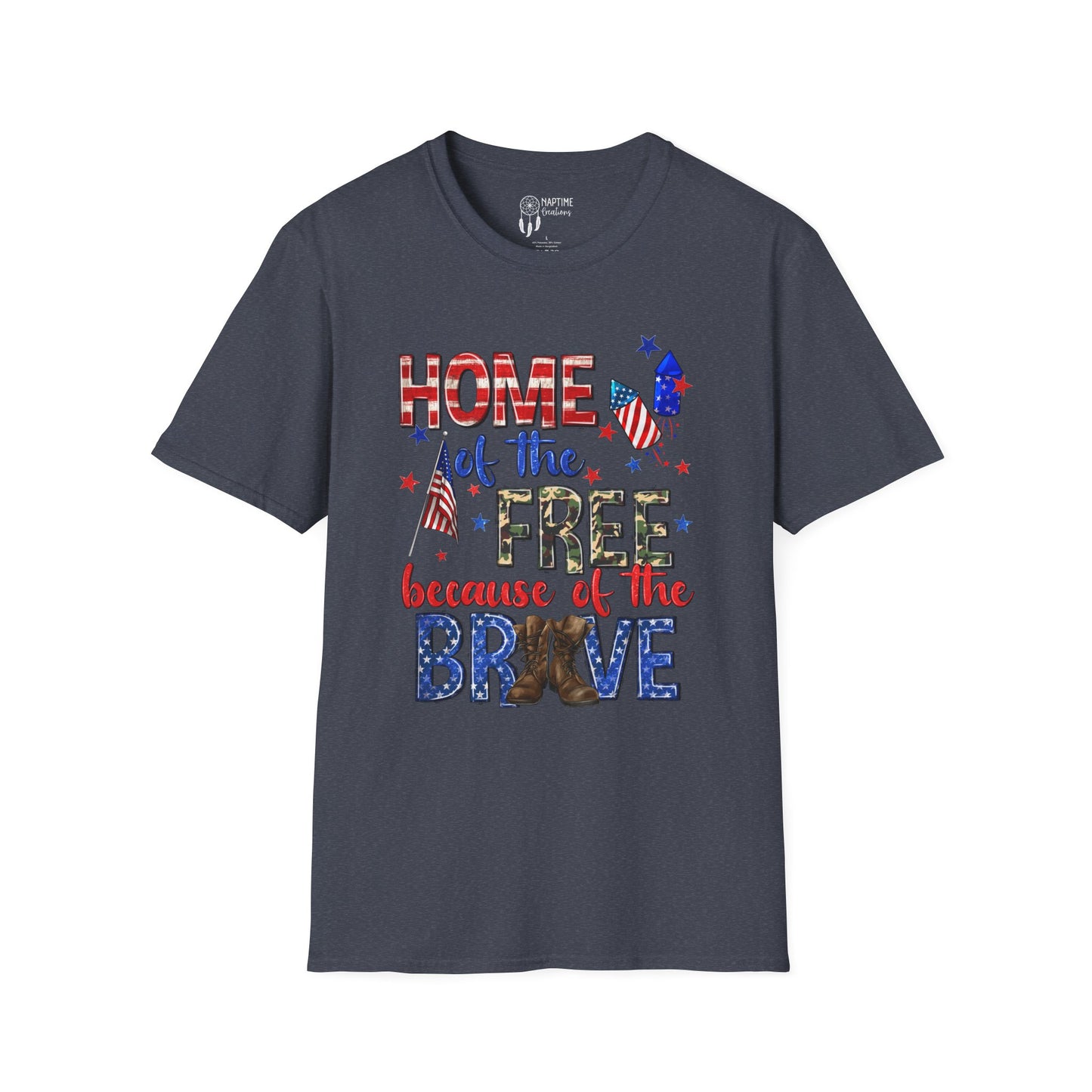 Patriotic Unisex Softstyle T-Shirt - Home of the Free Because of the Brave