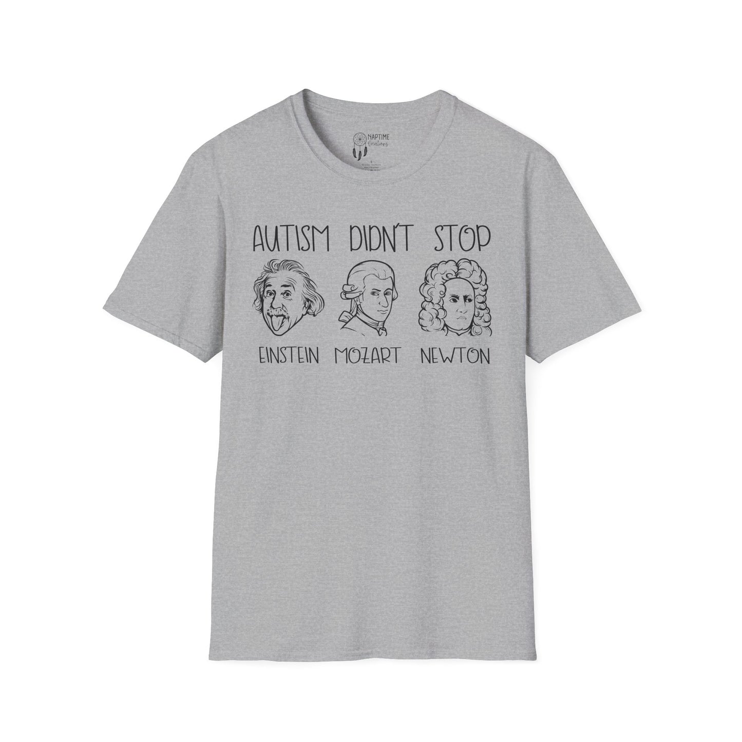 Autism Awareness Unisex Softstyle T-Shirt | Einstein, Mozart, Newton Design